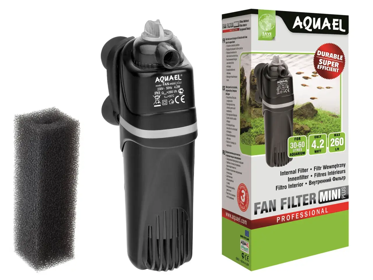 Filtr wewnętrzny Aquael FAN Filter Mini Plus, idealny do akwarium 25l. W zestawie gąbka.