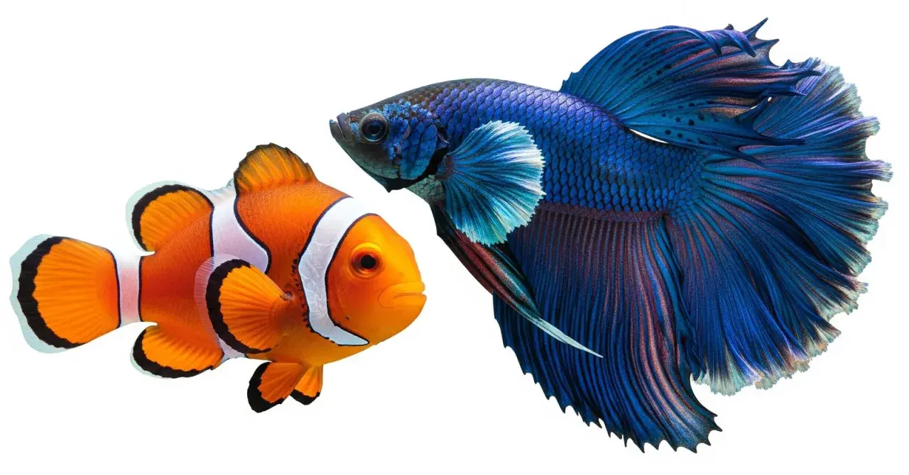 Pomarańczowa rybka Nemo i niebieski bojownik syjamski. Zastanawiasz się, ile kosztuje rybka Nemo?