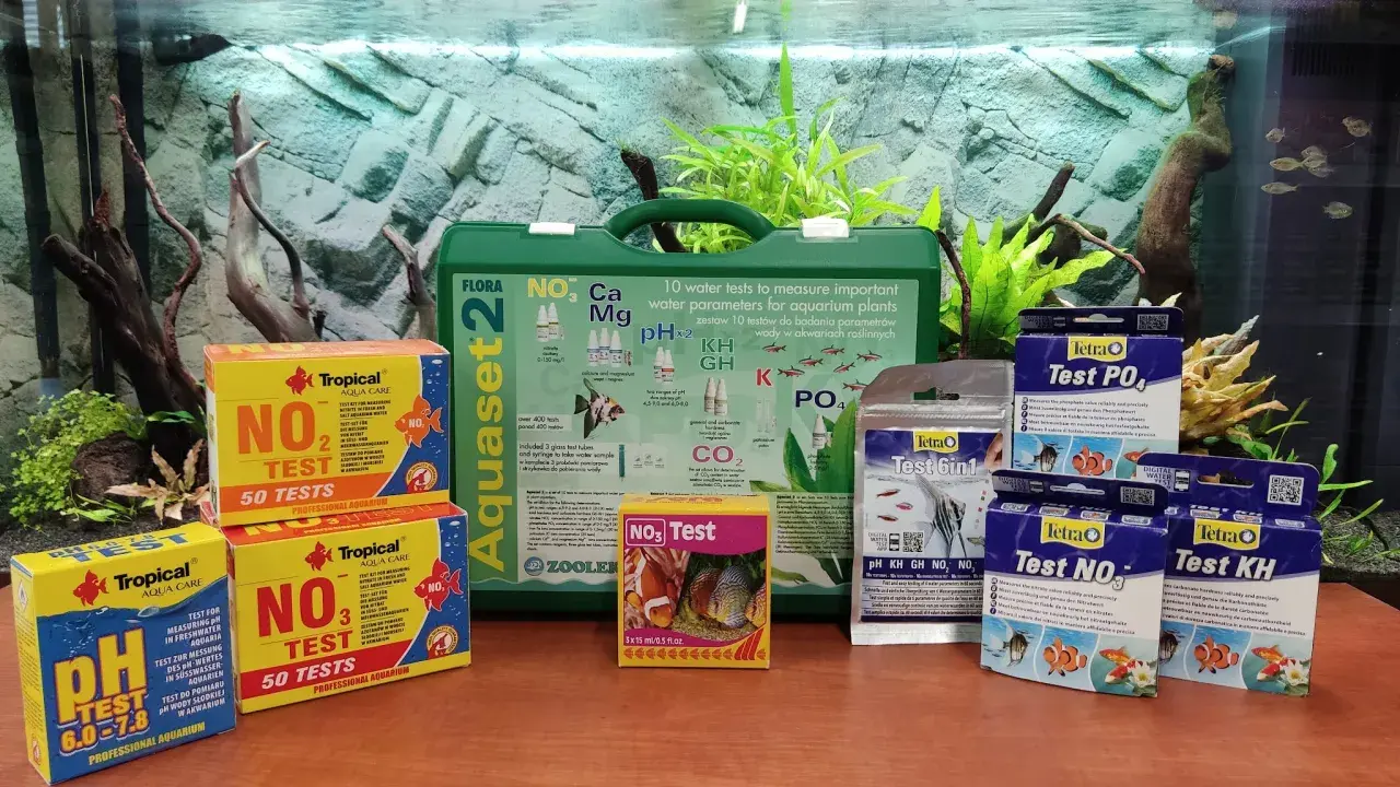 Zestawy testów paskowych do akwarium: Tropical NO₂, NO₃, pH oraz Tetra PO₄, KH, 6in1.